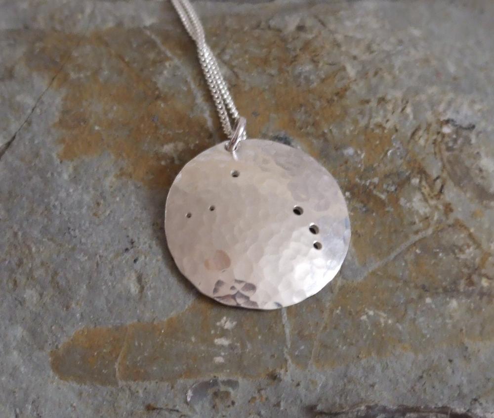 Silver Aries pendant: The constellation of Aries on a textured sterling silver pendant