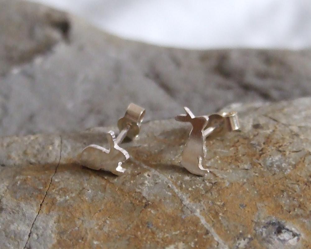 Silver Rabbit earrings: A pair of Bunny shaped sterling silver earrings.