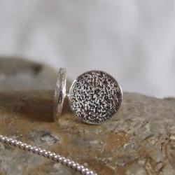 Silver circular earrings: Reticulated circular sterling silver earring stud.