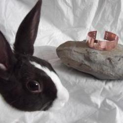 Copper bunny bracelet with Hop to it stamped on.